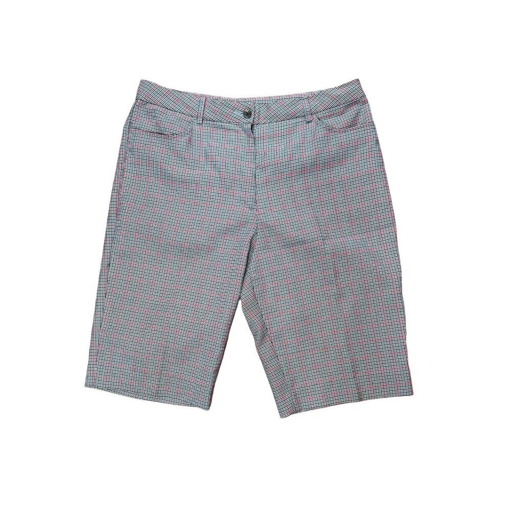Grey Plaid Bermuda Shorts Micro Check Mid Length‎ Dress Shorts by Monterey Club